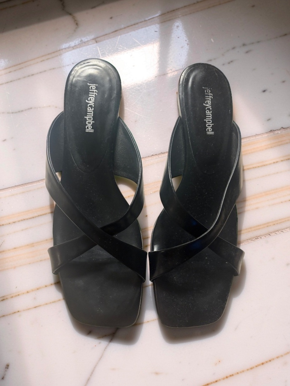 Jeffrey Campbell Black Leather Criss Cross Sandals/Mules Size 9.5